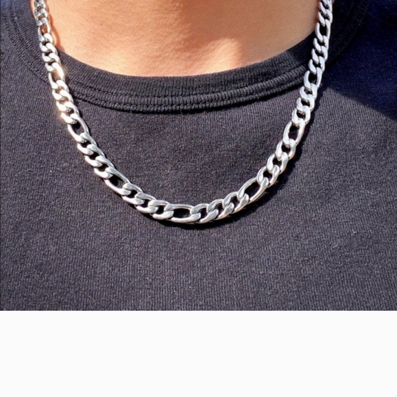 Mens Womens 18k White Gold Over Sterling Silver 20" Figaro Necklace Chain - Picture 5 of 9